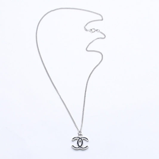 Chanel Necklace CC Logo Black Silver 05