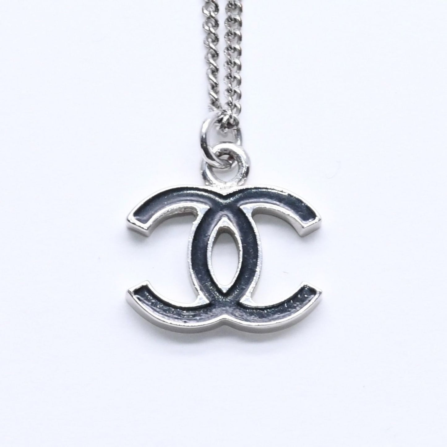 Chanel Necklace CC Logo Black Silver 05 — view 2