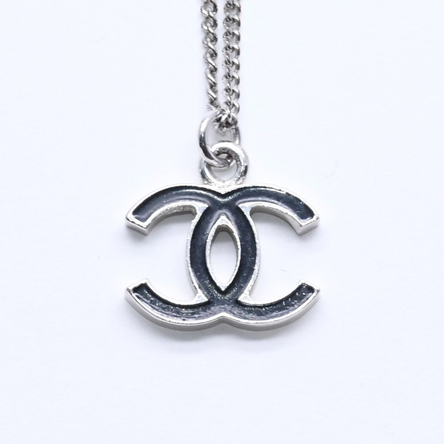 Chanel Necklace CC Logo Black Silver 05 — view 2