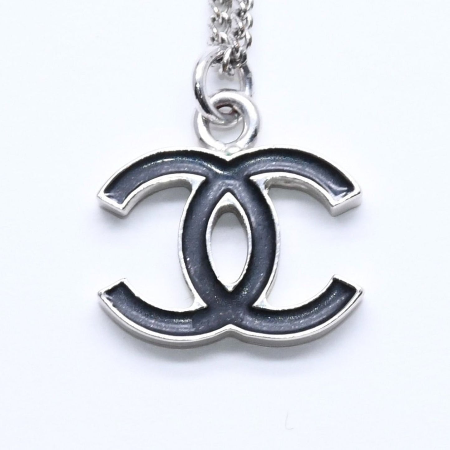 Chanel Necklace CC Logo Black Silver 05 — view 7