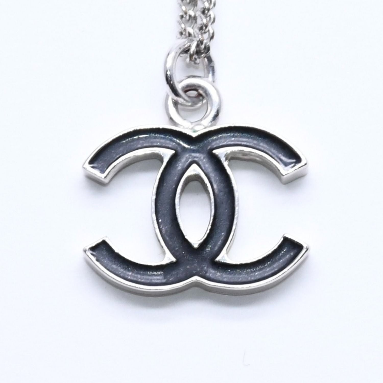Chanel Necklace CC Logo Black Silver 05 — view 7
