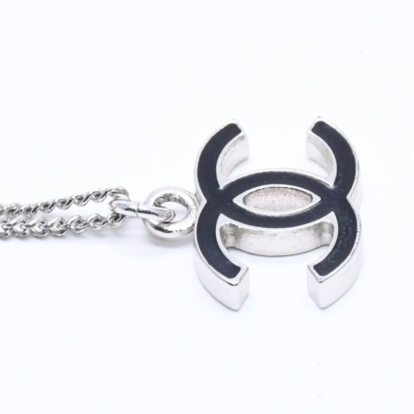 Chanel Necklace CC Logo Black Silver 05 — view 5