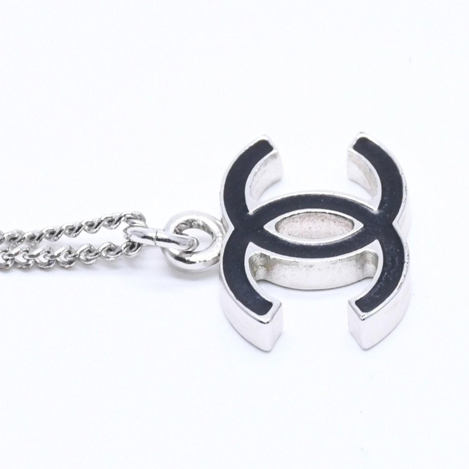 Chanel Necklace CC Logo Black Silver 05 — view 5