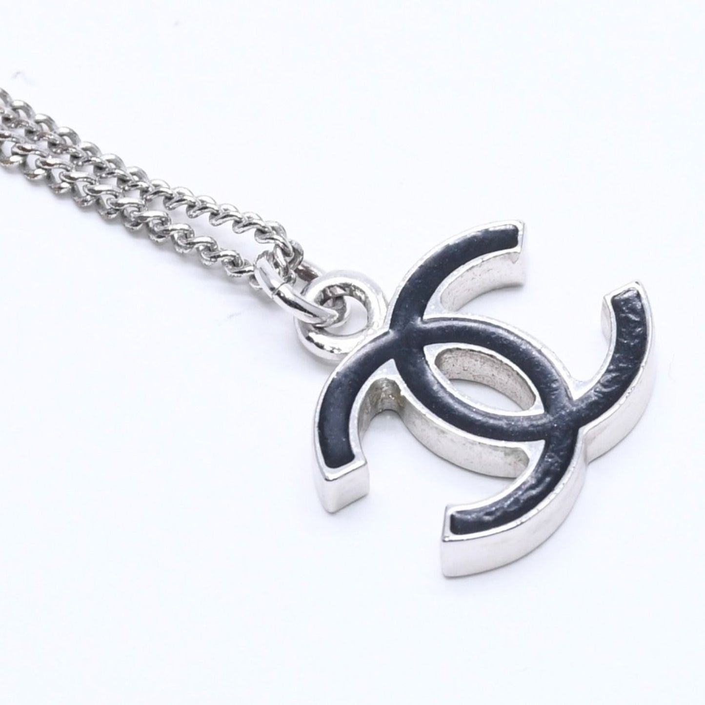 Chanel Necklace CC Logo Black Silver 05 — view 4