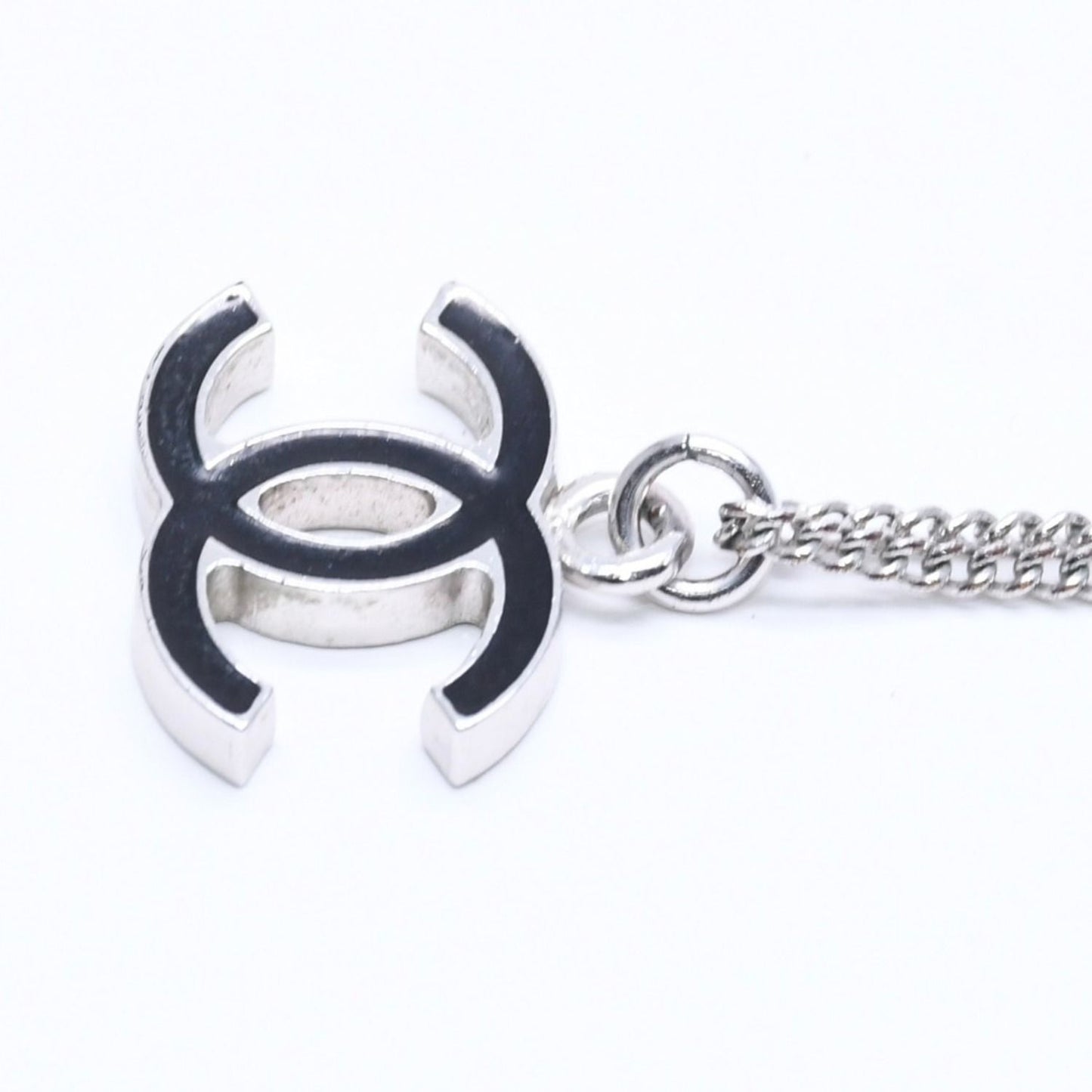Chanel Necklace CC Logo Black Silver 05 — view 6