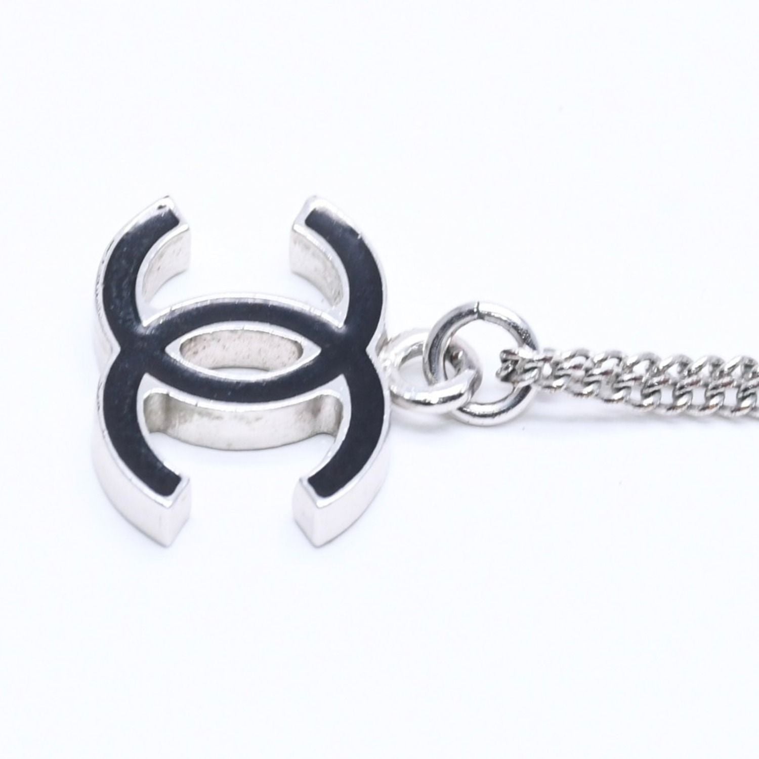 Chanel Necklace CC Logo Black Silver 05 — view 6