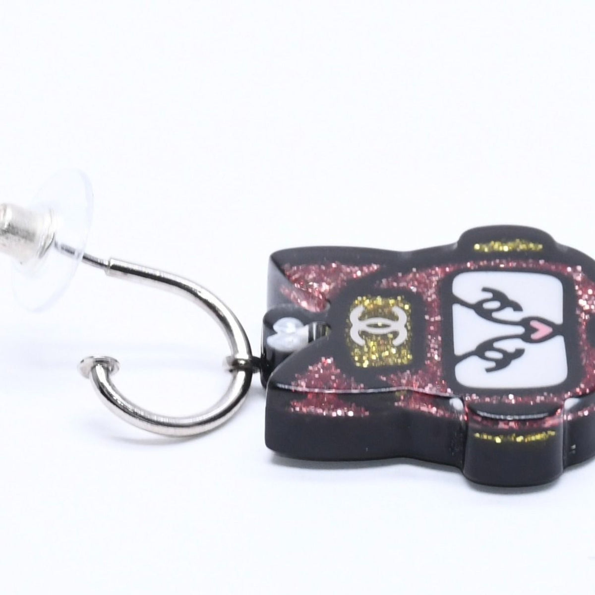 Chanel 17S Earrings Robot Cat Pink Yellow Glitter 17 — view 4