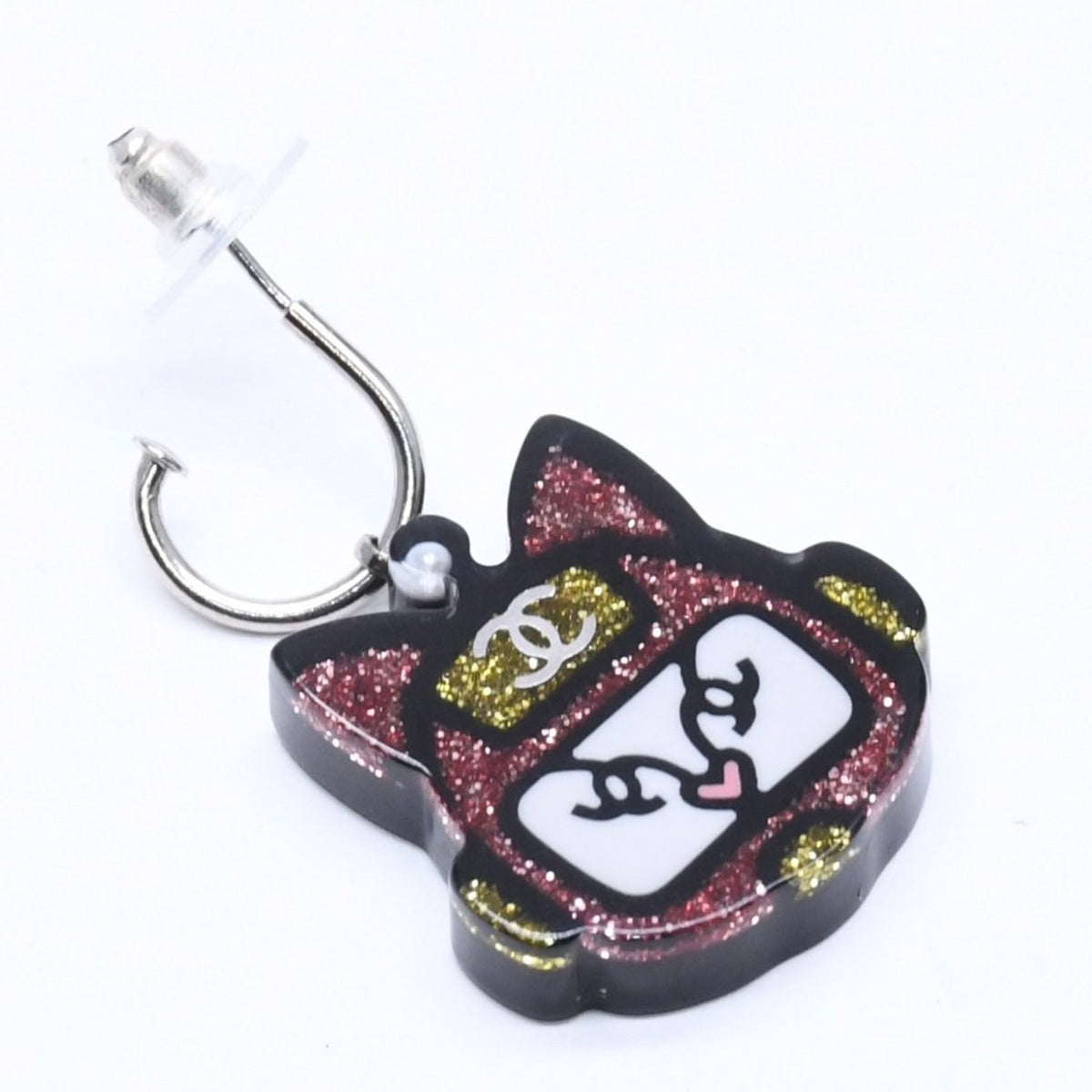 Chanel 17S Earrings Robot Cat Pink Yellow Glitter 17 — view 3