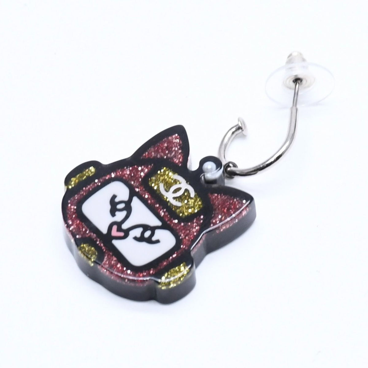 Chanel 17S Earrings Robot Cat Pink Yellow Glitter 17 — view 2