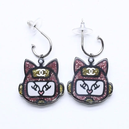 Chanel 17S Earrings Robot Cat Pink Yellow Glitter 17