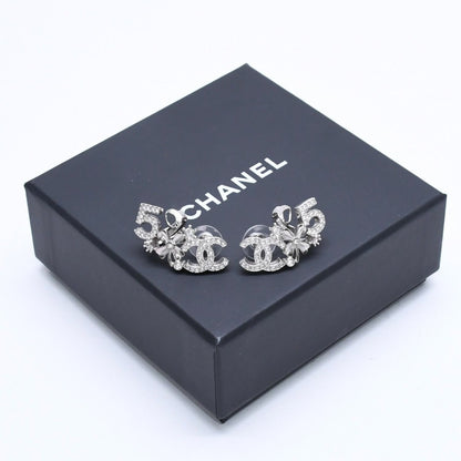 Chanel Earrings Cuff CC Logo & Stamp Metal Rhinestone Silver