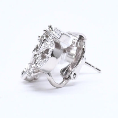 Chanel Earrings Cuff CC Logo & Stamp Metal Rhinestone Silver — view 6