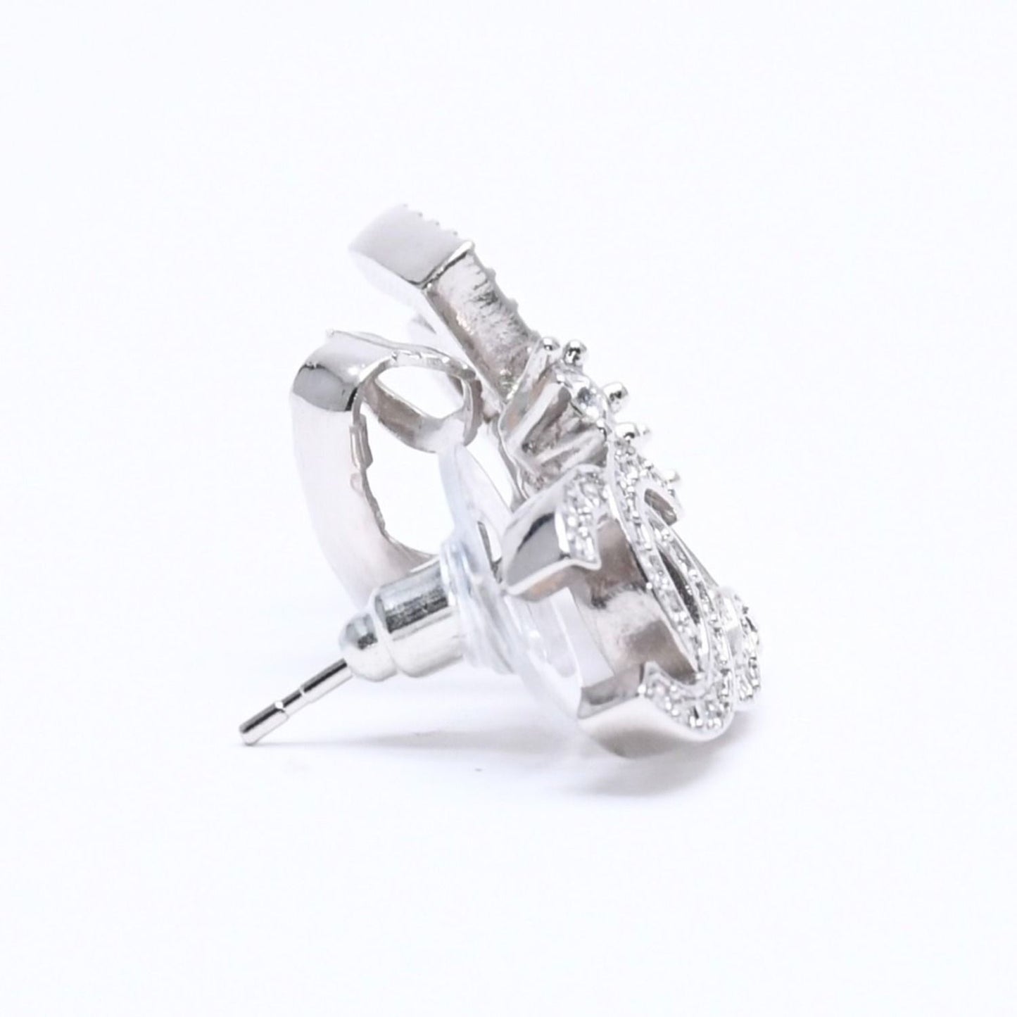 Chanel Earrings Cuff CC Logo & Stamp Metal Rhinestone Silver — view 5