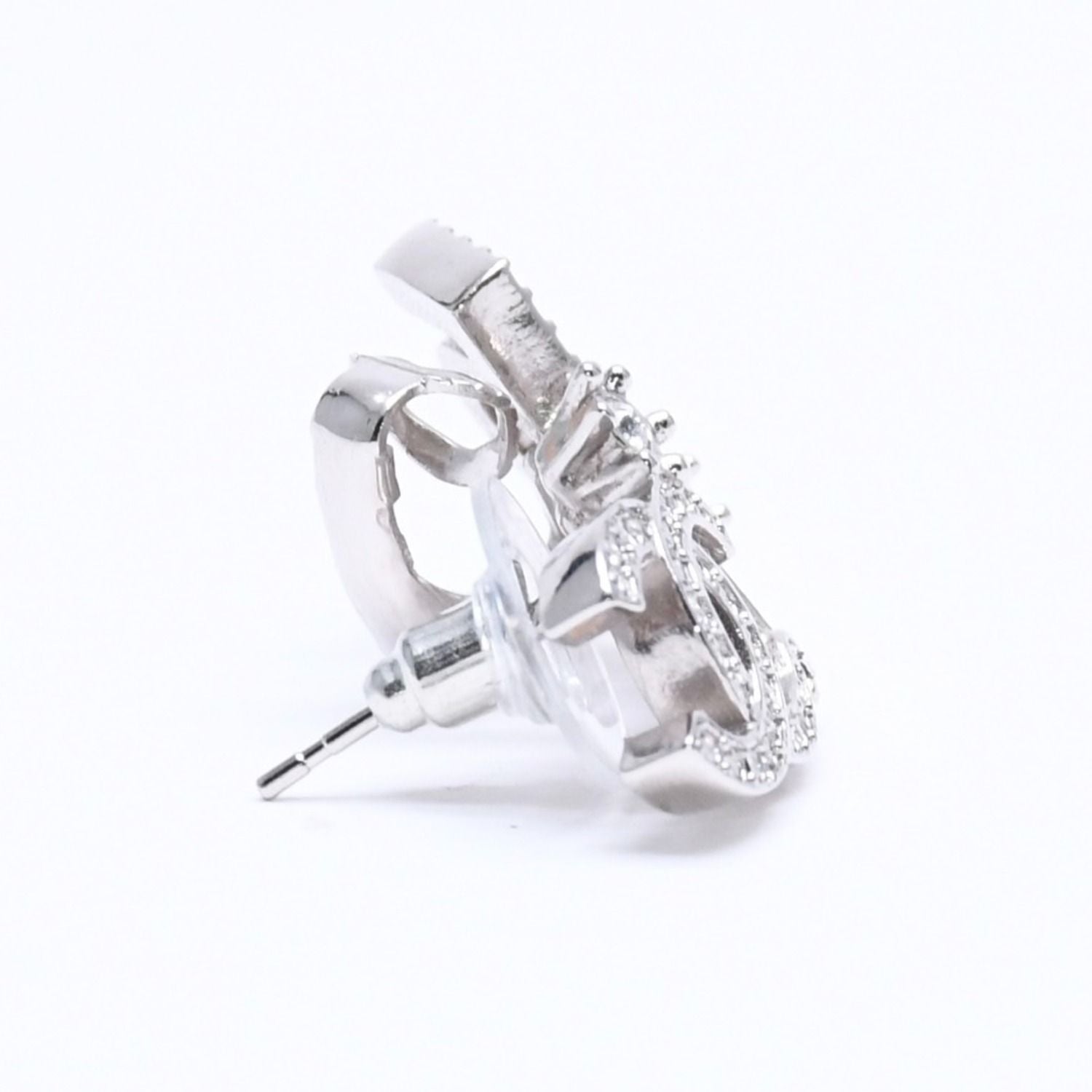 Chanel Earrings Cuff CC Logo & Stamp Metal Rhinestone Silver — view 5