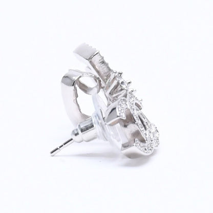 Chanel Earrings Cuff CC Logo & Stamp Metal Rhinestone Silver — view 5