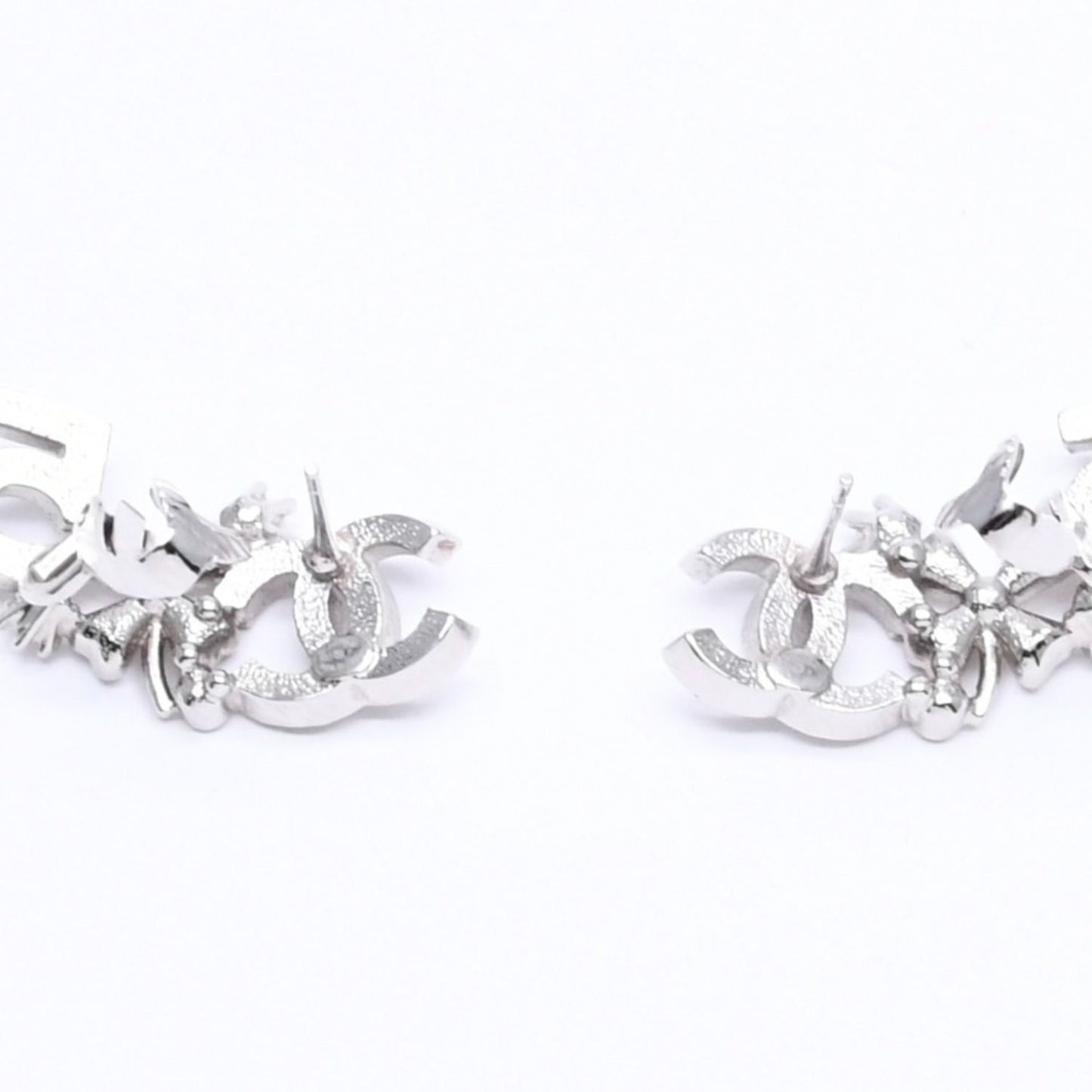 Chanel Earrings Cuff CC Logo & Stamp Metal Rhinestone Silver — view 8