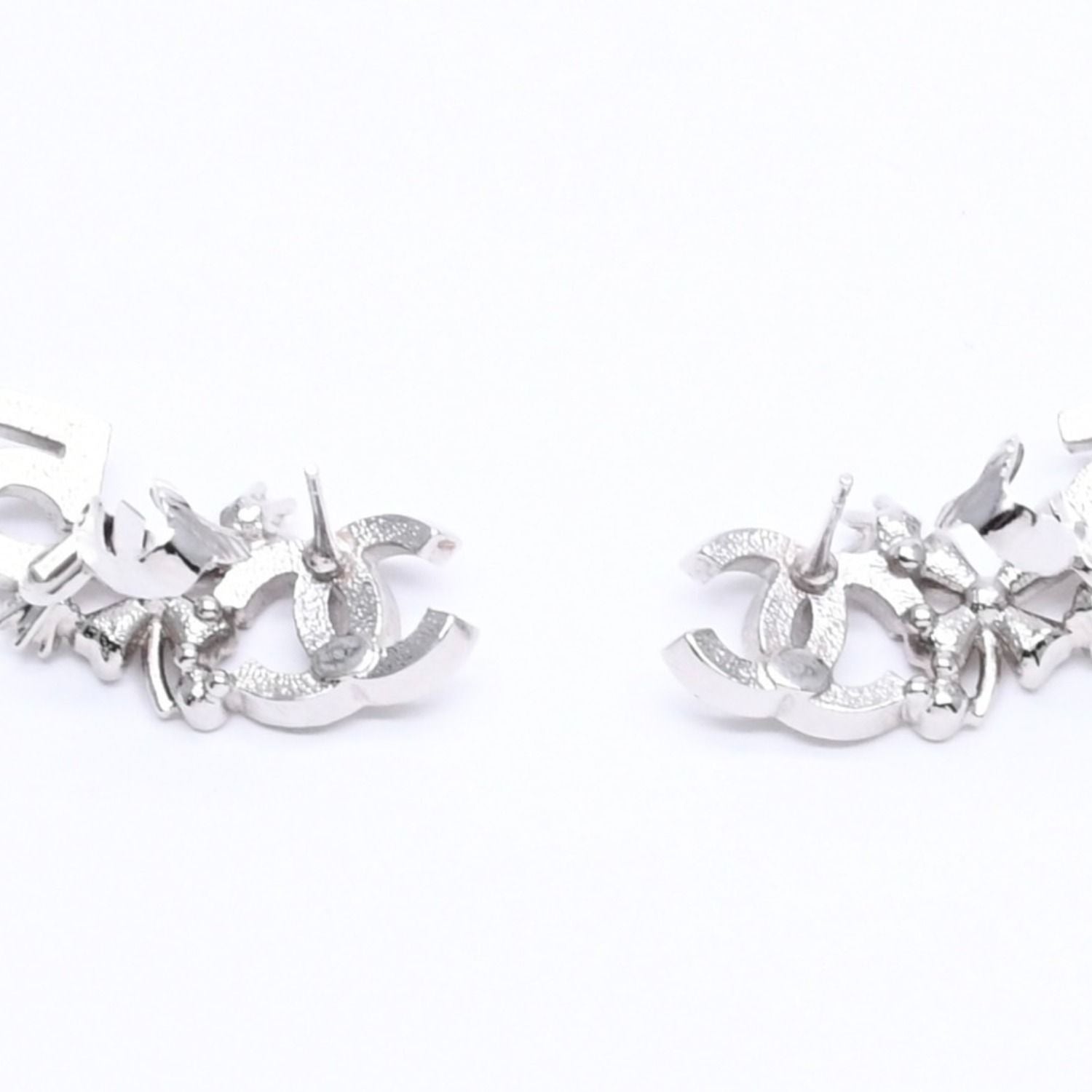Chanel Earrings Cuff CC Logo & Stamp Metal Rhinestone Silver — view 8
