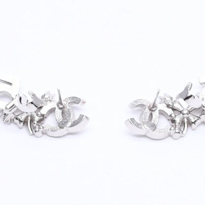 Chanel Earrings Cuff CC Logo & Stamp Metal Rhinestone Silver — view 8
