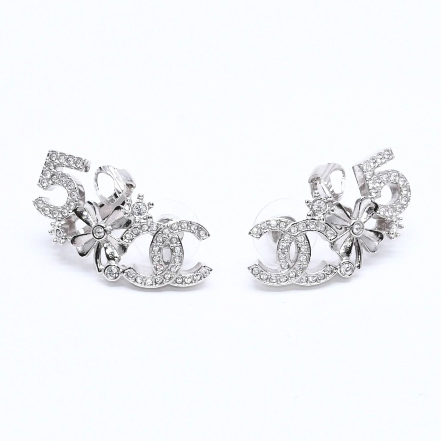 Chanel Earrings Cuff CC Logo & Stamp Metal Rhinestone Silver — view 2