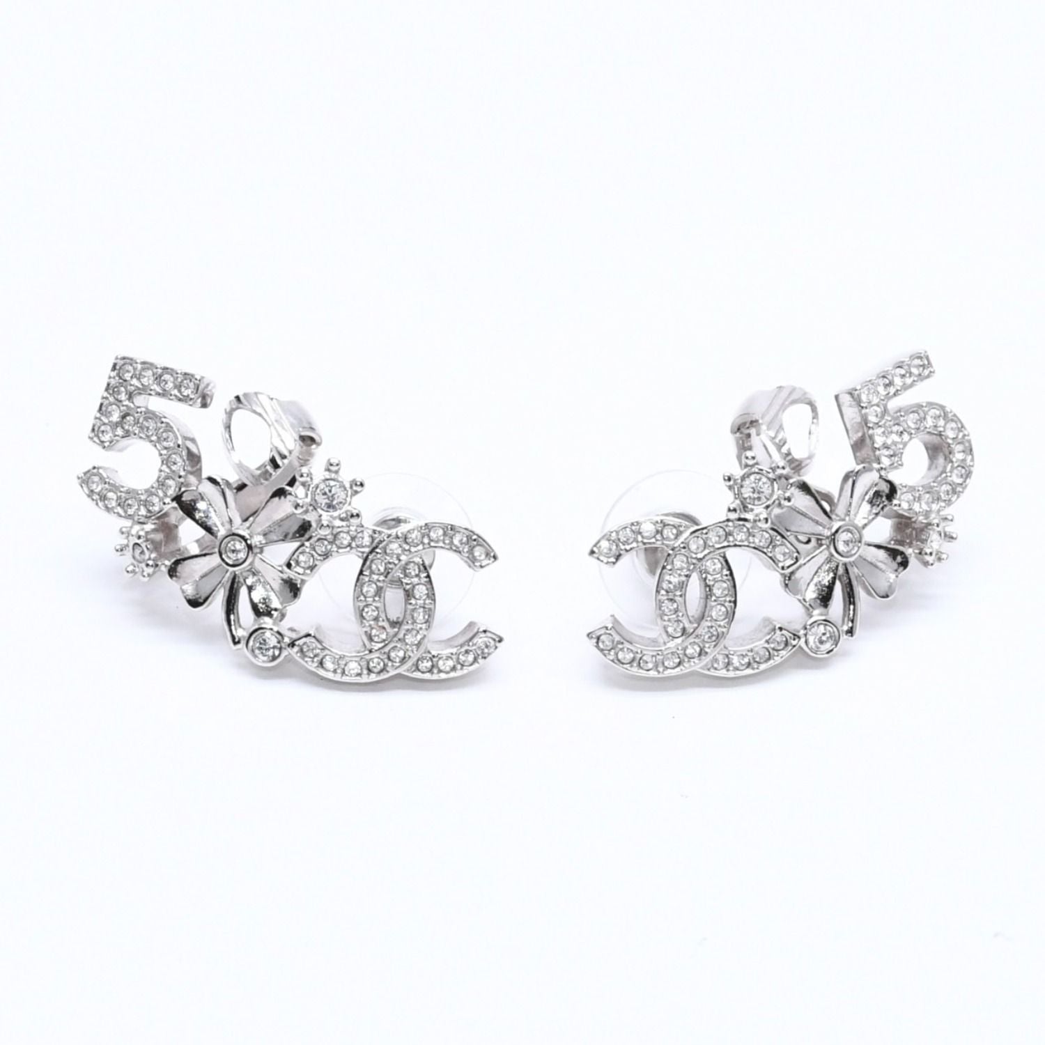 Chanel Earrings Cuff CC Logo & Stamp Metal Rhinestone Silver — view 2