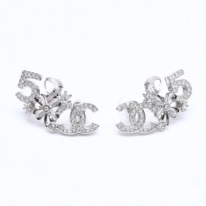 Chanel Earrings Cuff CC Logo & Stamp Metal Rhinestone Silver — view 2
