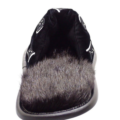 Louis Vuitton LV Suit Line Mules Slippers Room Shoes 42 Velvet Mink Black — view 6