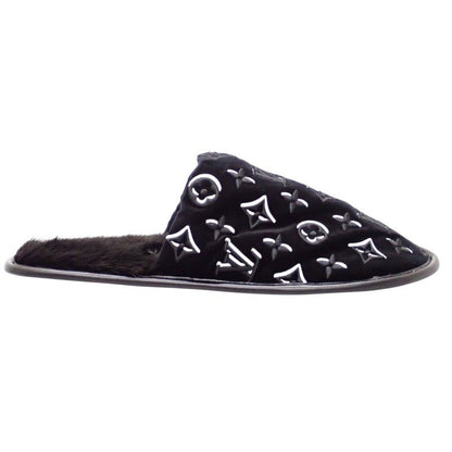 Louis Vuitton LV Suit Line Mules Slippers Room Shoes 42 Velvet Mink Black — view 4