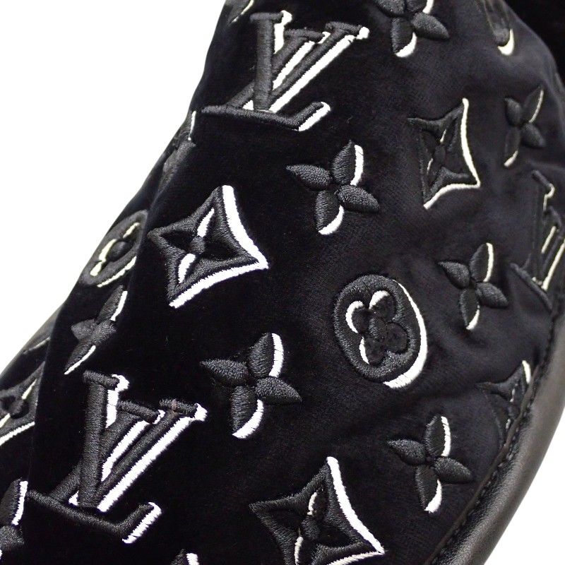Louis Vuitton LV Suit Line Mules Slippers Room Shoes 42 Velvet Mink Black — view 7
