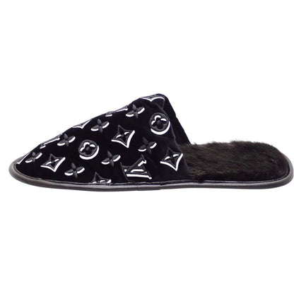 Louis Vuitton LV Suit Line Mules Slippers Room Shoes 42 Velvet Mink Black — view 5