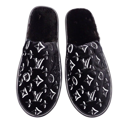 Louis Vuitton LV Suit Line Mules Slippers Room Shoes 42 Velvet Mink Black — view 3