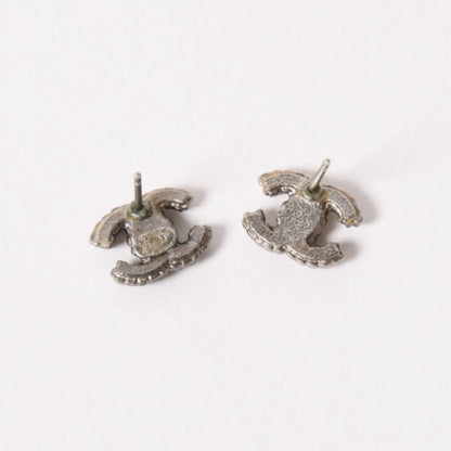 Chanel Earrings CC Logo Rhinestone Metal — view 4