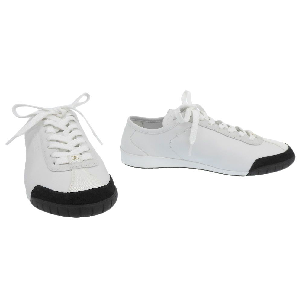 Chanel CC Logo Calfskin Suede Sneakers — view 2