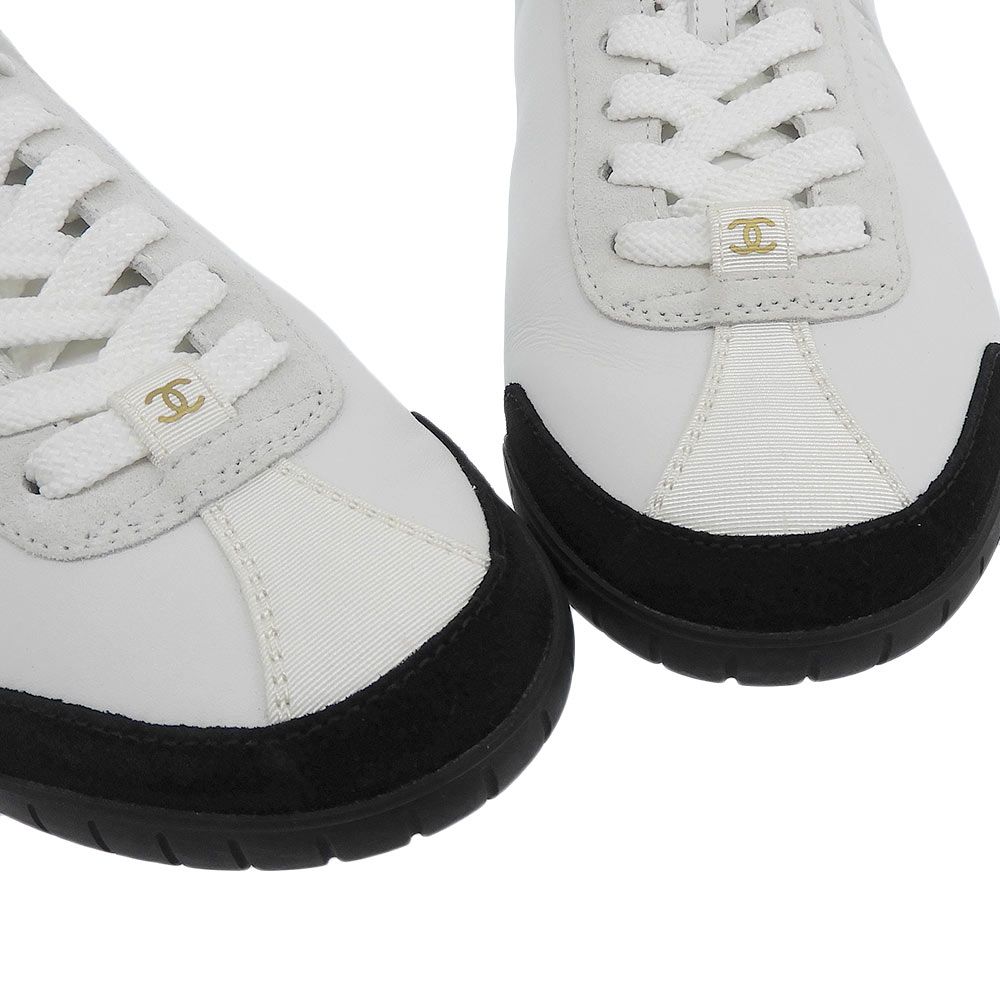 Chanel CC Logo Calfskin Suede Sneakers — view 4