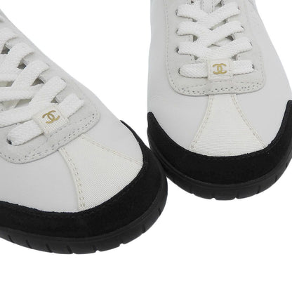 Chanel CC Logo Calfskin Suede Sneakers — view 4