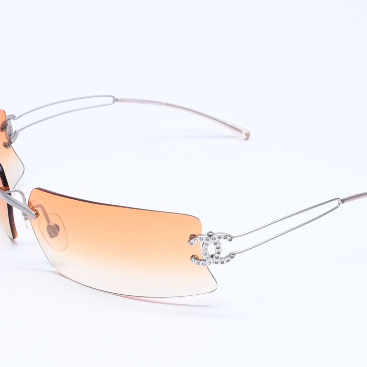 Chanel Rimless Sunglasses Orange Gradient Lens Rhinestone CC Logo Silver Eyewear — view 3