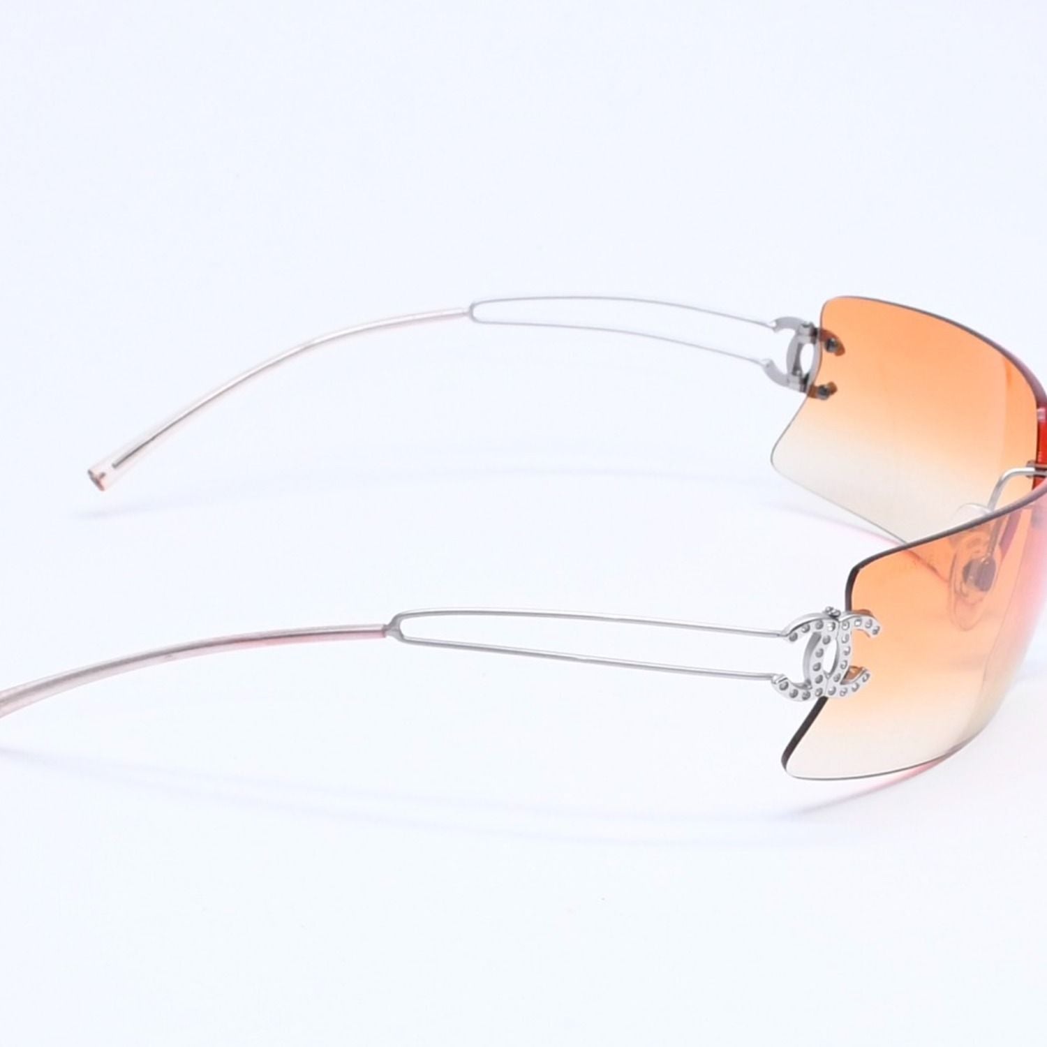 Chanel Rimless Sunglasses Orange Gradient Lens Rhinestone CC Logo Silver Eyewear — view 5