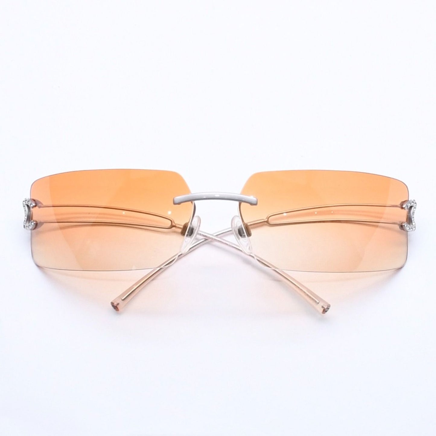 Chanel Rimless Sunglasses Orange Gradient Lens Rhinestone CC Logo Silver Eyewear — view 2