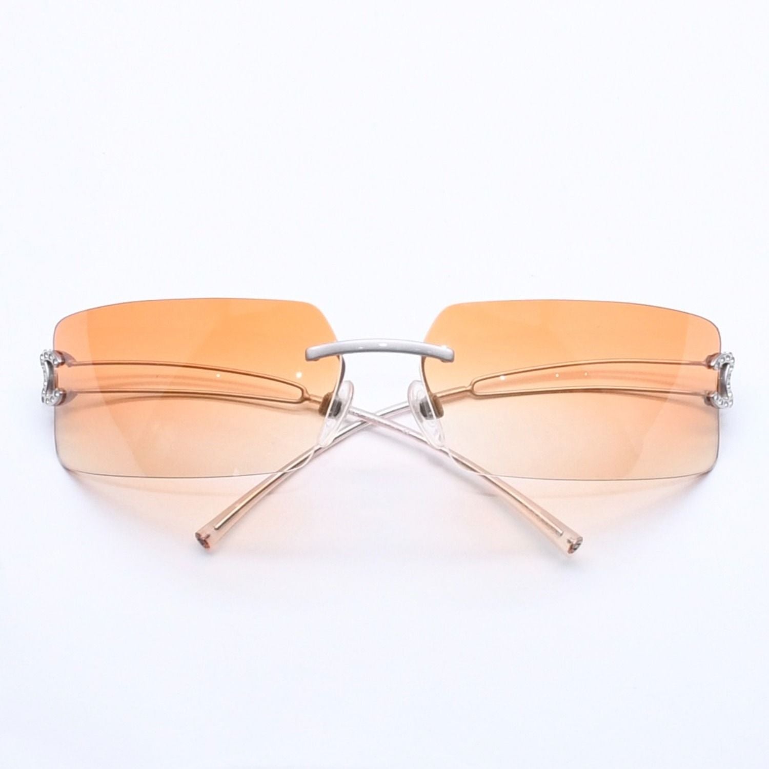 Chanel Rimless Sunglasses Orange Gradient Lens Rhinestone CC Logo Silver Eyewear — view 2