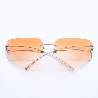 Chanel Rimless Sunglasses Orange Gradient Lens Rhinestone CC Logo Silver Eyewear — view 2