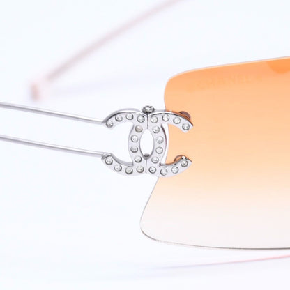 Chanel Rimless Sunglasses Orange Gradient Lens Rhinestone CC Logo Silver Eyewear — view 8