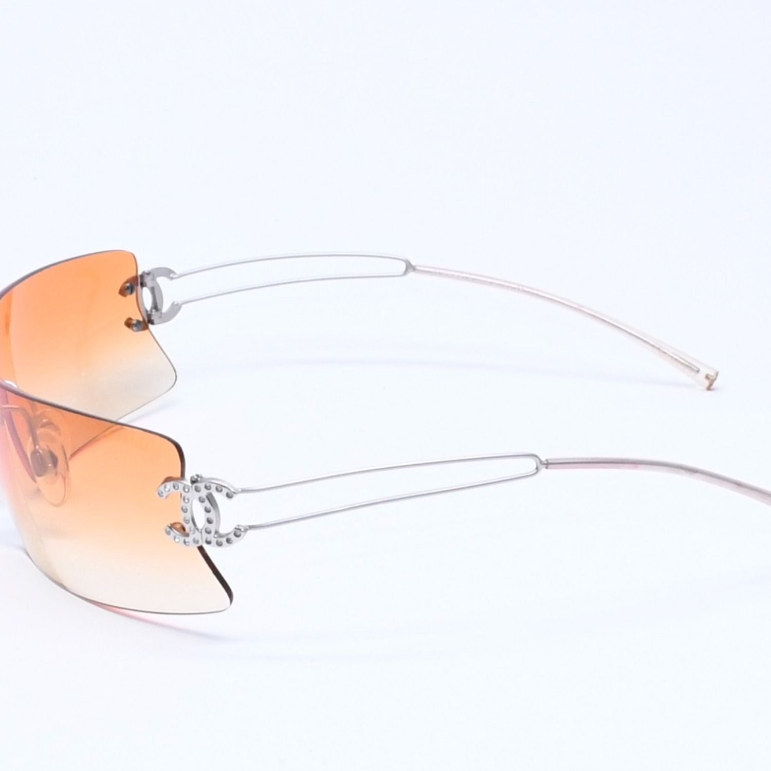 Chanel Rimless Sunglasses Orange Gradient Lens Rhinestone CC Logo Silver Eyewear — view 6