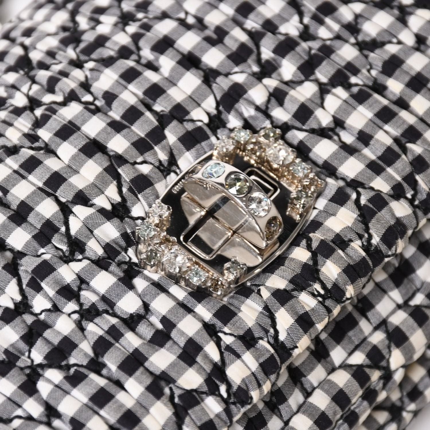 Miu Miu Matelasse Bijou Chain Shoulder Bag Gingham Check Rhinestone — view 7