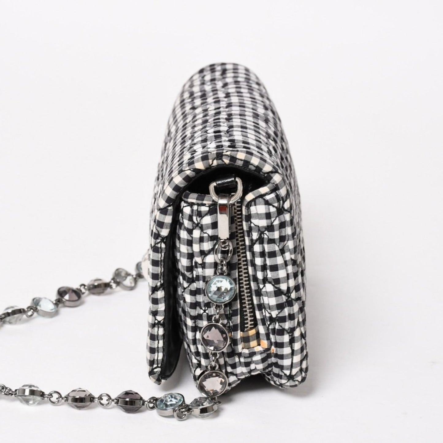 Miu Miu Matelasse Bijou Chain Shoulder Bag Gingham Check Rhinestone — view 4