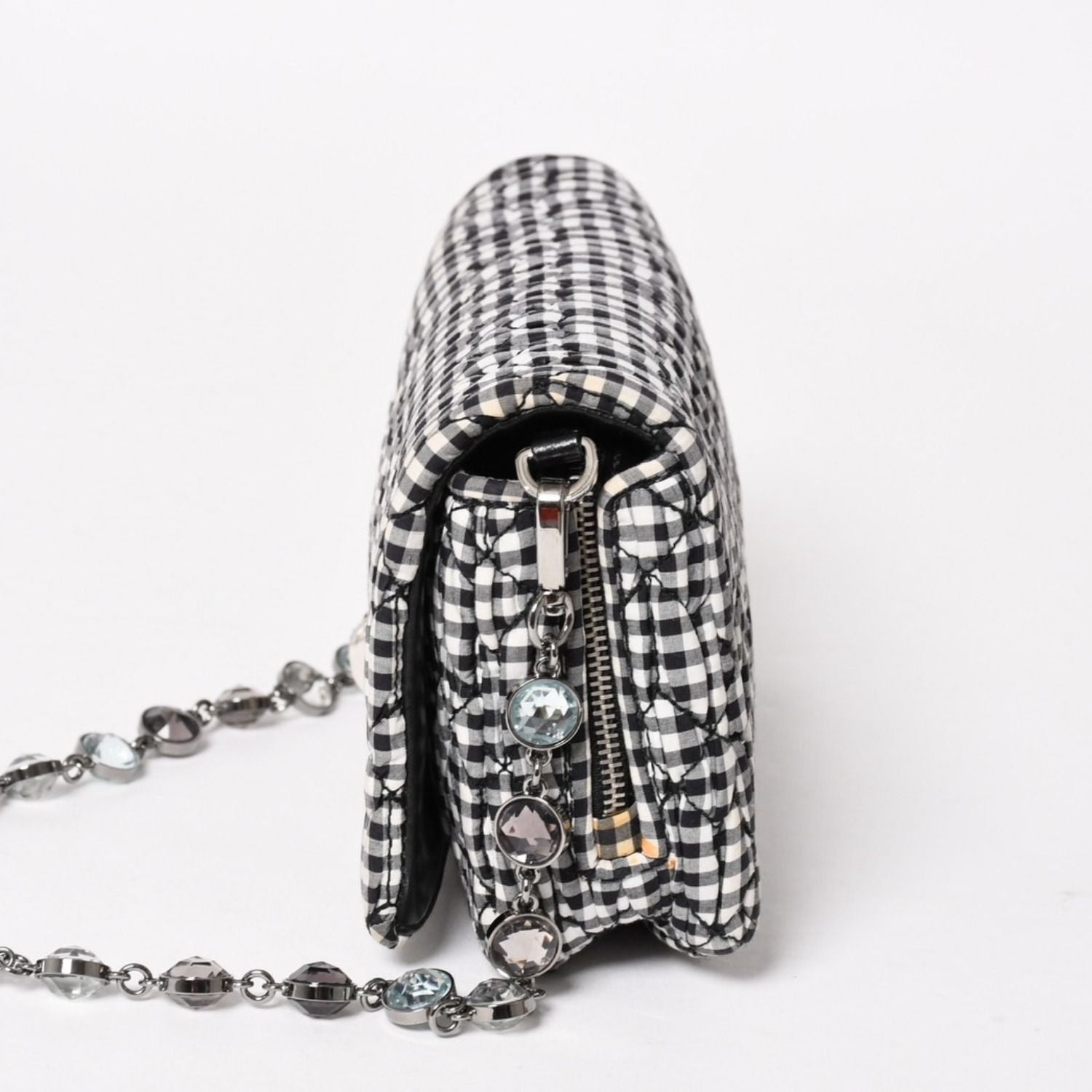 Miu Miu Matelasse Bijou Chain Shoulder Bag Gingham Check Rhinestone — view 4