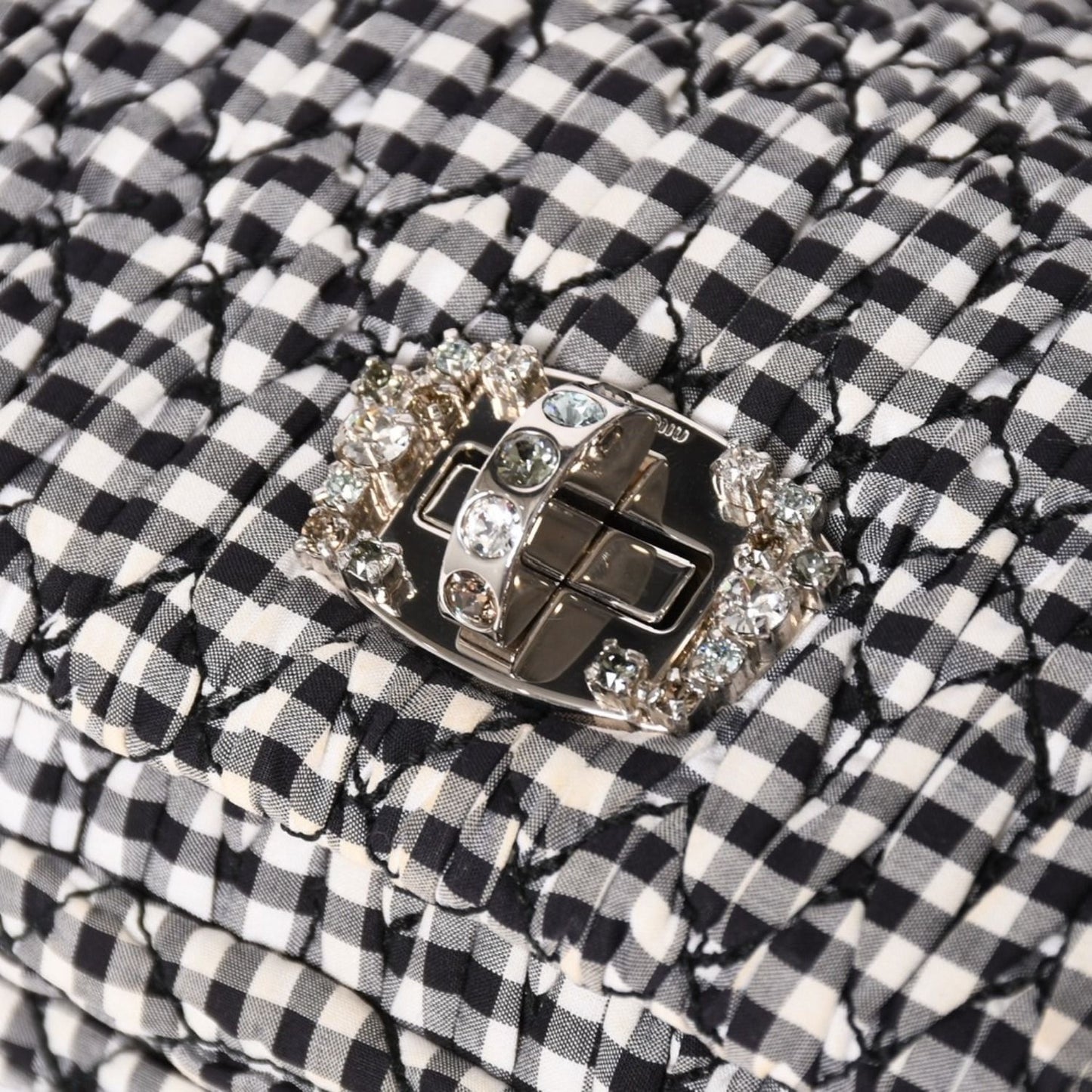 Miu Miu Matelasse Bijou Chain Shoulder Bag Gingham Check Rhinestone — view 8