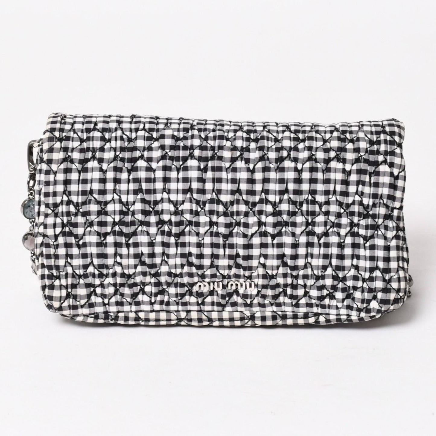 Miu Miu Matelasse Bijou Chain Shoulder Bag Gingham Check Rhinestone — view 2