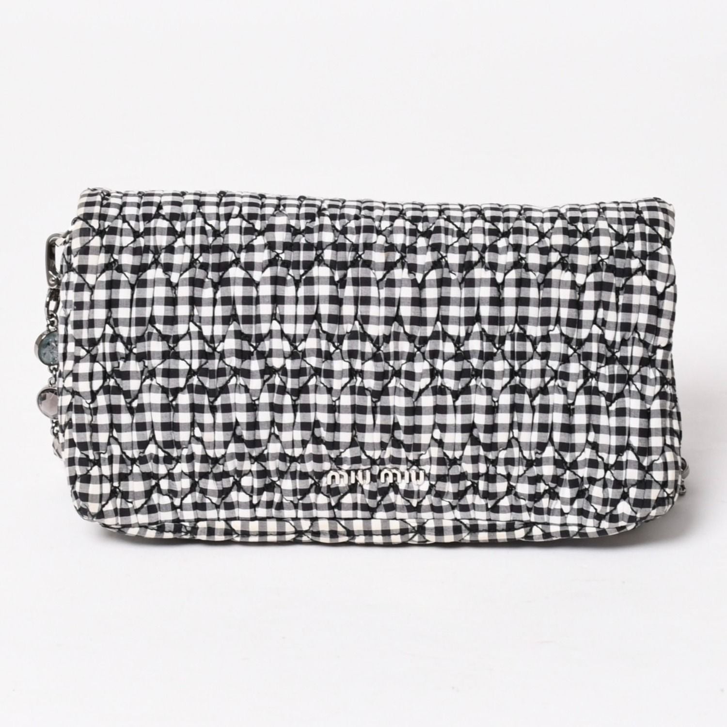 Miu Miu Matelasse Bijou Chain Shoulder Bag Gingham Check Rhinestone — view 2