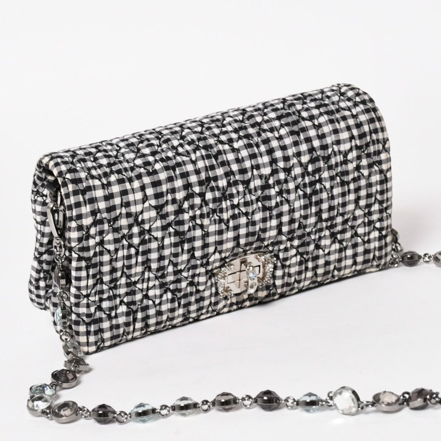 Miu Miu Matelasse Bijou Chain Shoulder Bag Gingham Check Rhinestone — view 3
