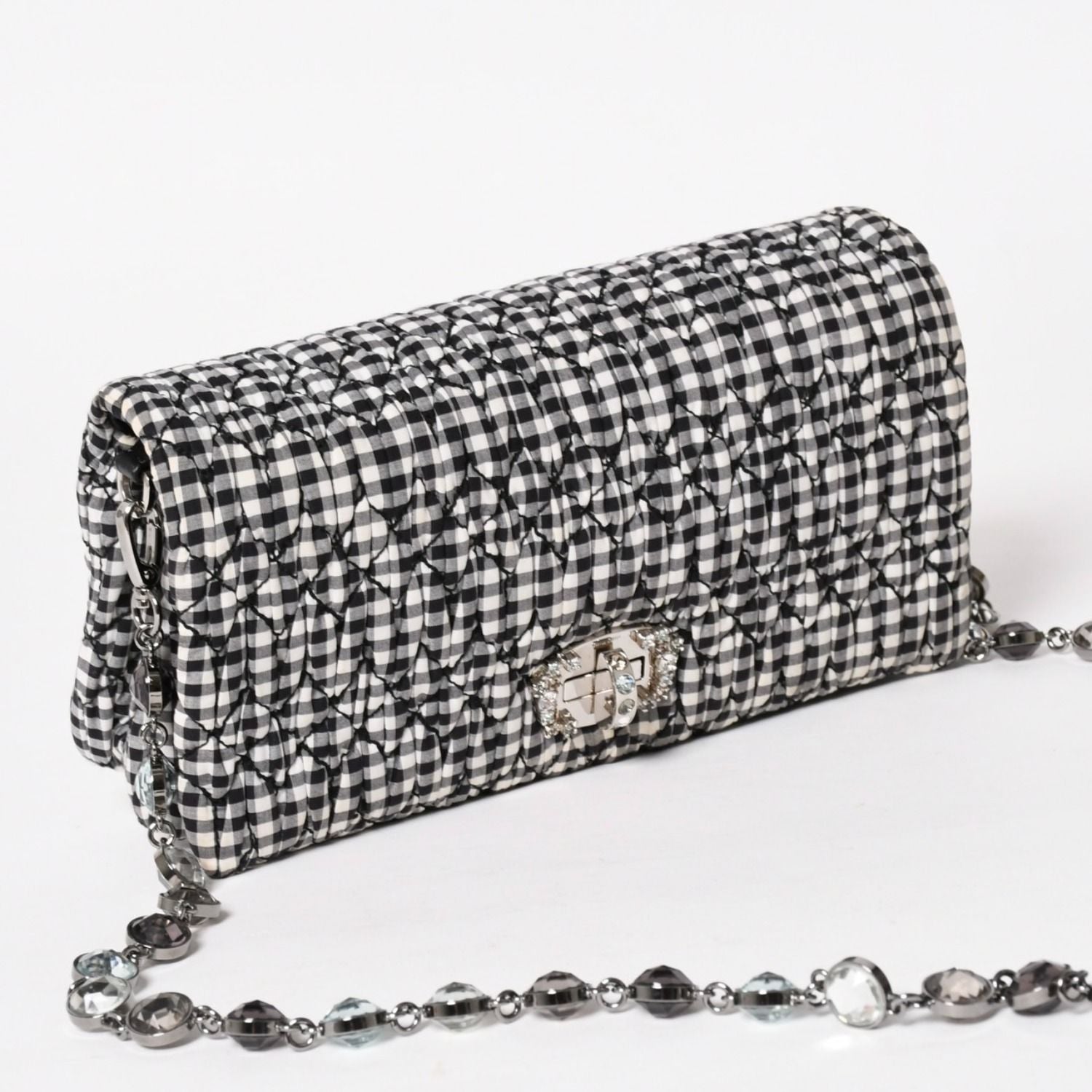 Miu Miu Matelasse Bijou Chain Shoulder Bag Gingham Check Rhinestone — view 3