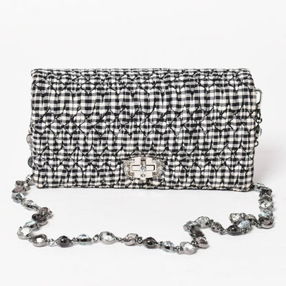 Miu Miu Matelasse Bijou Chain Shoulder Bag Gingham Check Rhinestone